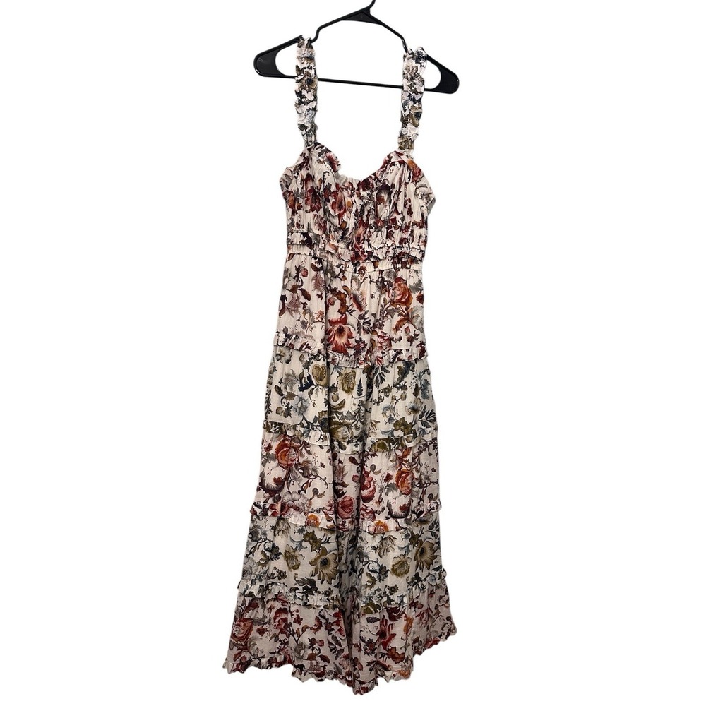 Anthropologie White Floral Tiered Maxi Dress with Red and Blue Accents - Picture 5 of 11